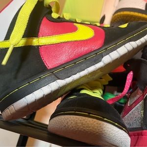 Wmn 6.5 New Nike high top sneakers; unique yellow/red/black/white color combo